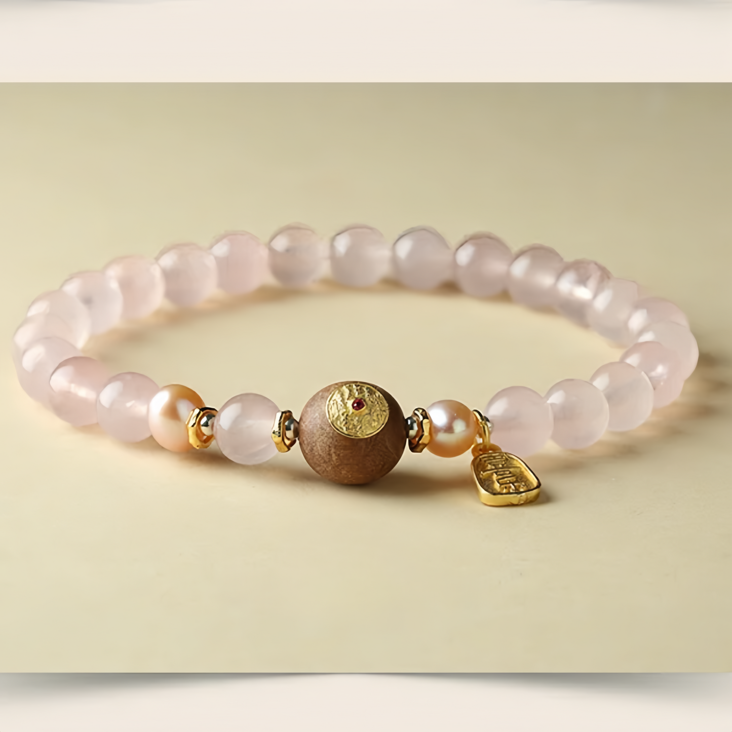 Love Attraction Rose Quartz Harmony Bracelet with Golden Fortune Charm 桃花戀 (Tao Hua Lian)