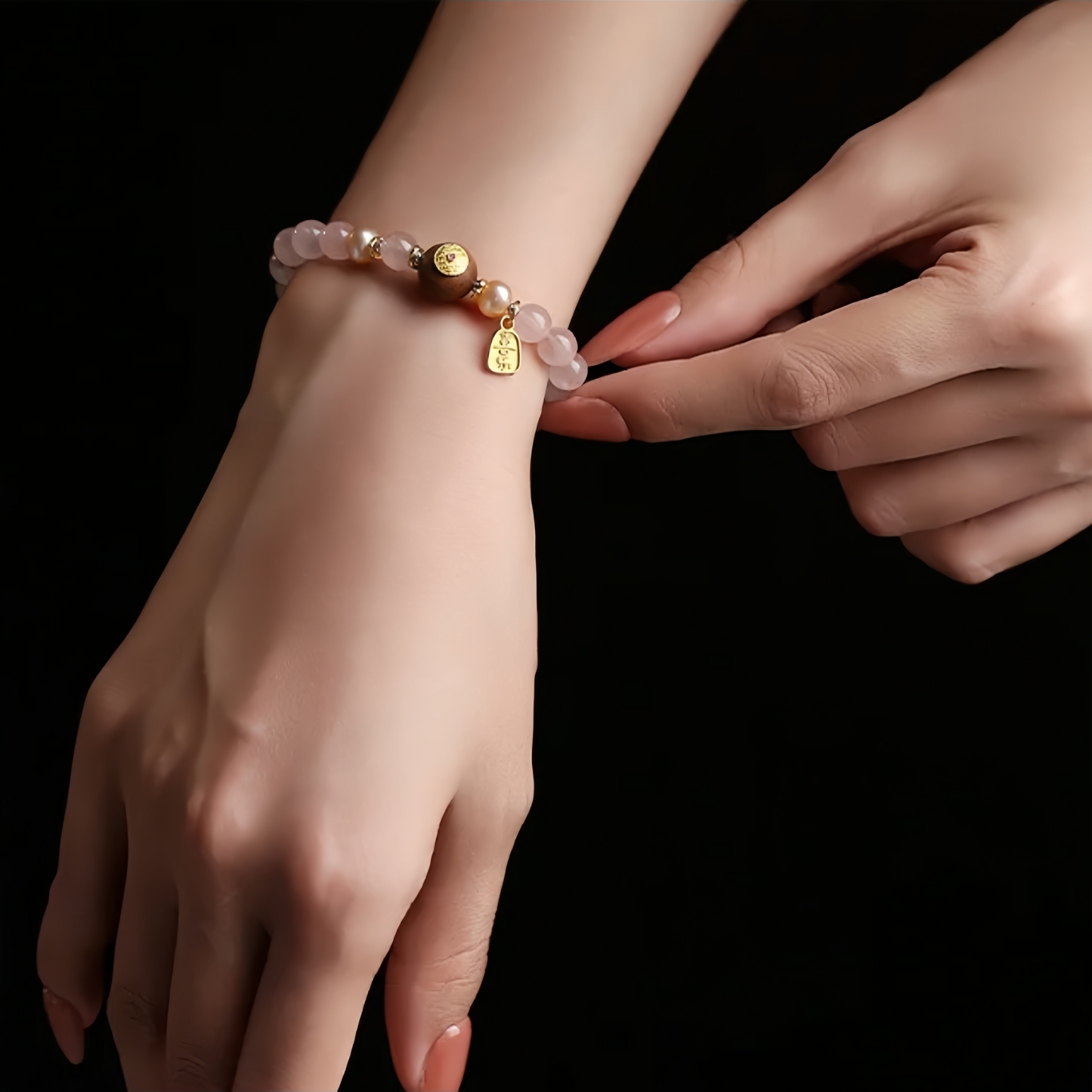 Love Attraction Rose Quartz Harmony Bracelet with Golden Fortune Charm 桃花戀 (Tao Hua Lian)