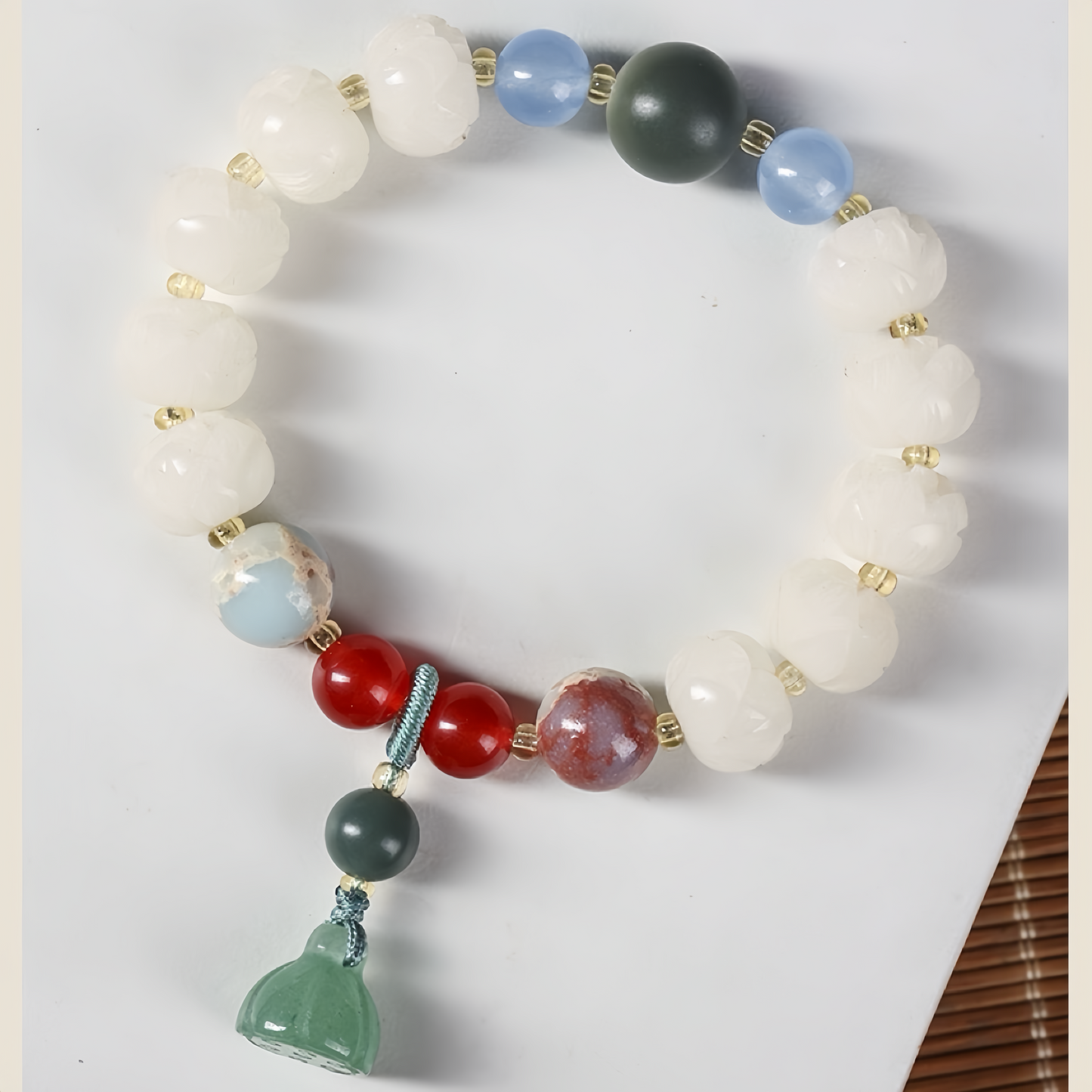 Claming White Jade Bodhi & Energizing Red Agate Bracelet