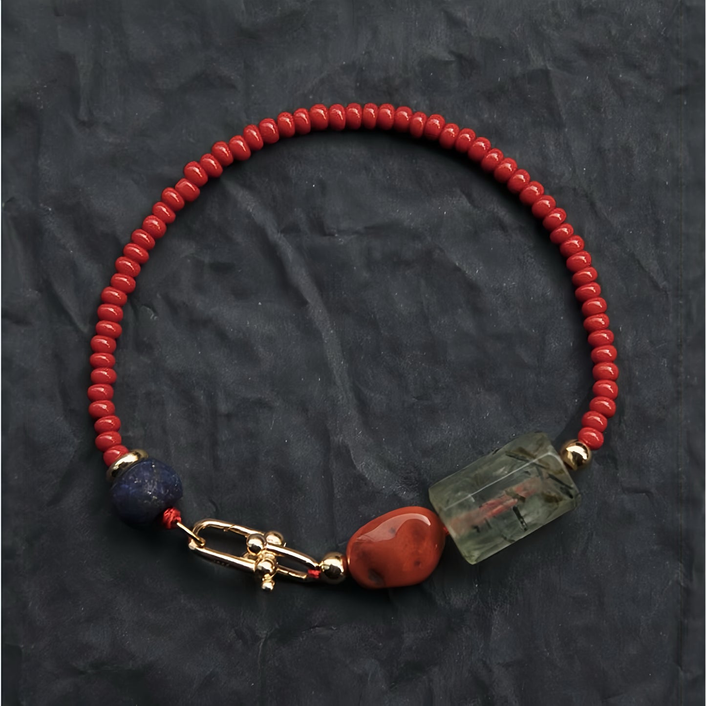 Red Power - Handcrafted Gemstone Bracelet with 18K Gold Clasp