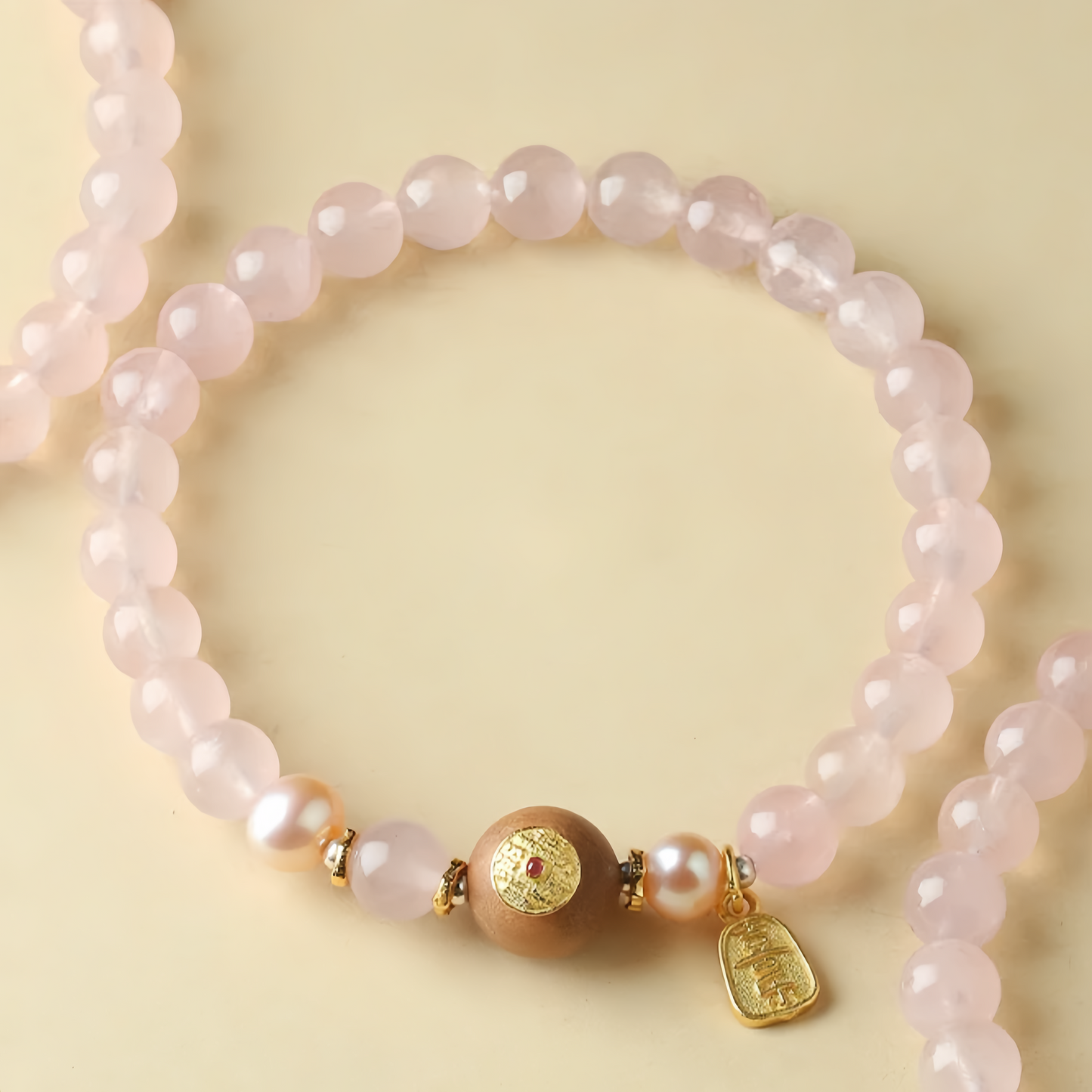 Love Attraction Rose Quartz Harmony Bracelet with Golden Fortune Charm 桃花戀 (Tao Hua Lian)