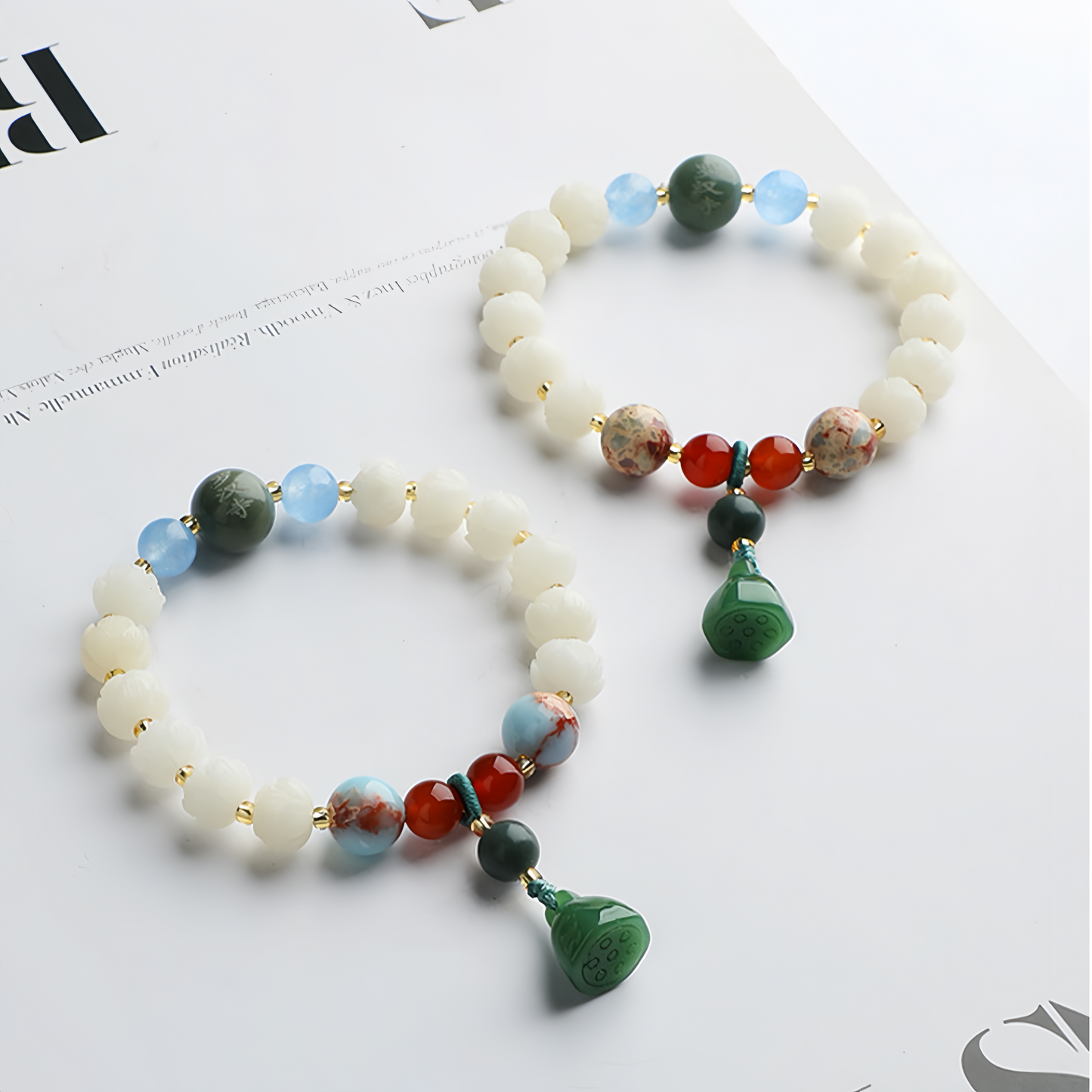 Claming White Jade Bodhi & Energizing Red Agate Bracelet