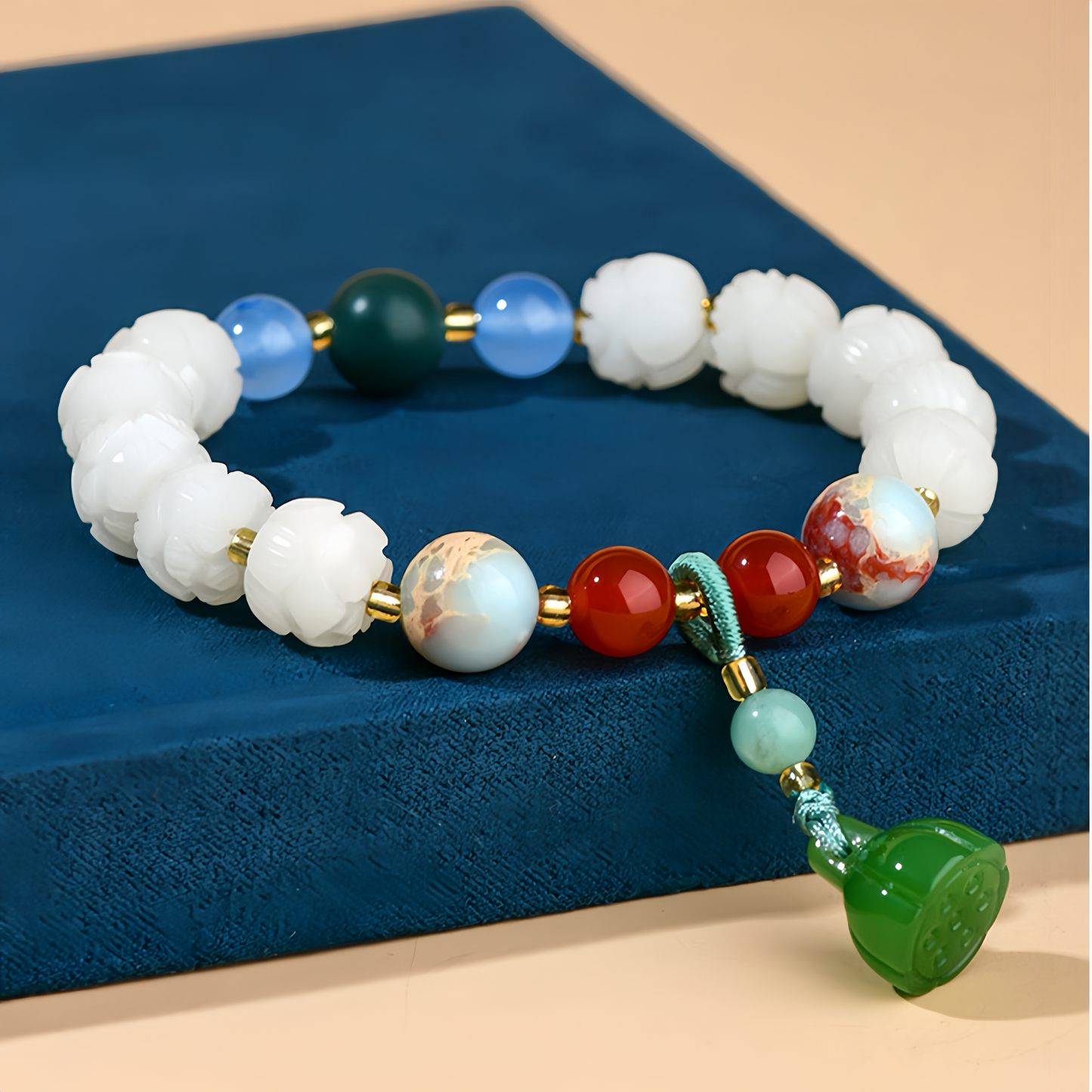 Claming White Jade Bodhi & Energizing Red Agate Bracelet