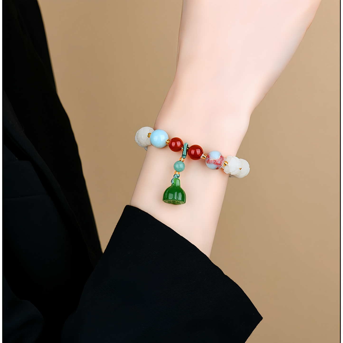 Claming White Jade Bodhi & Energizing Red Agate Bracelet