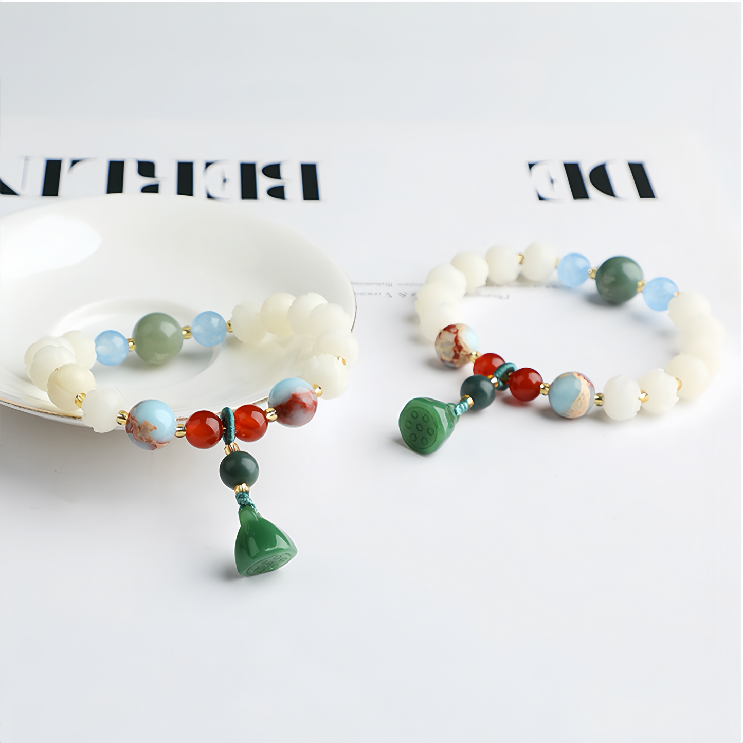 Claming White Jade Bodhi & Energizing Red Agate Bracelet